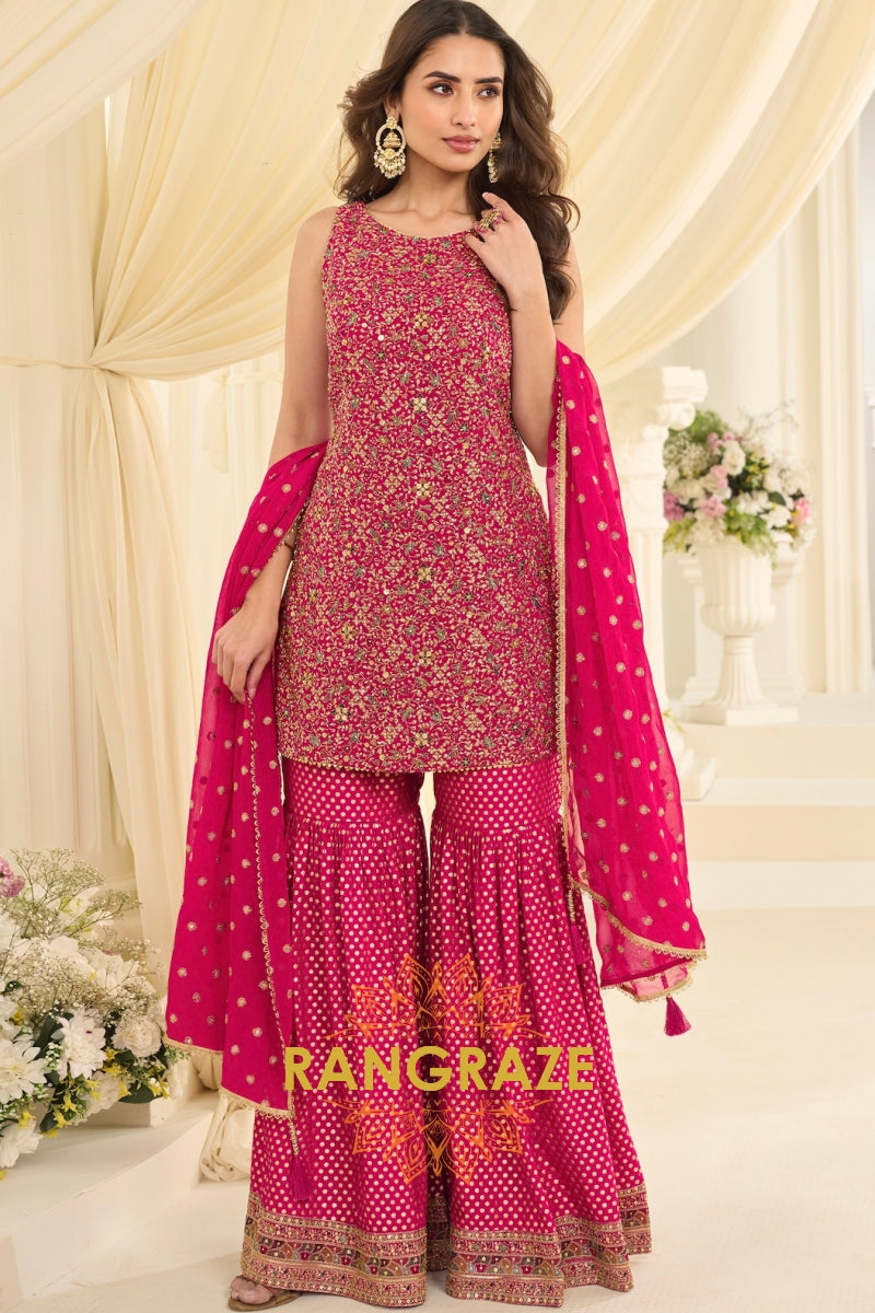 Rani Pink Premium Georgette Suit Set