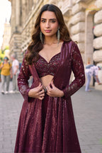Noir Wine Sequined Georgette Palazzo Set