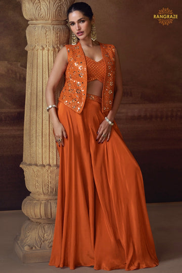 Saffron Glow Embroidered Palazzo Jacket Suit Set