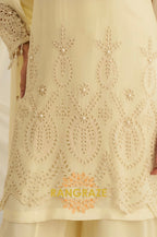 Natural Cream Crepe Silk Embroidered Suit Set
