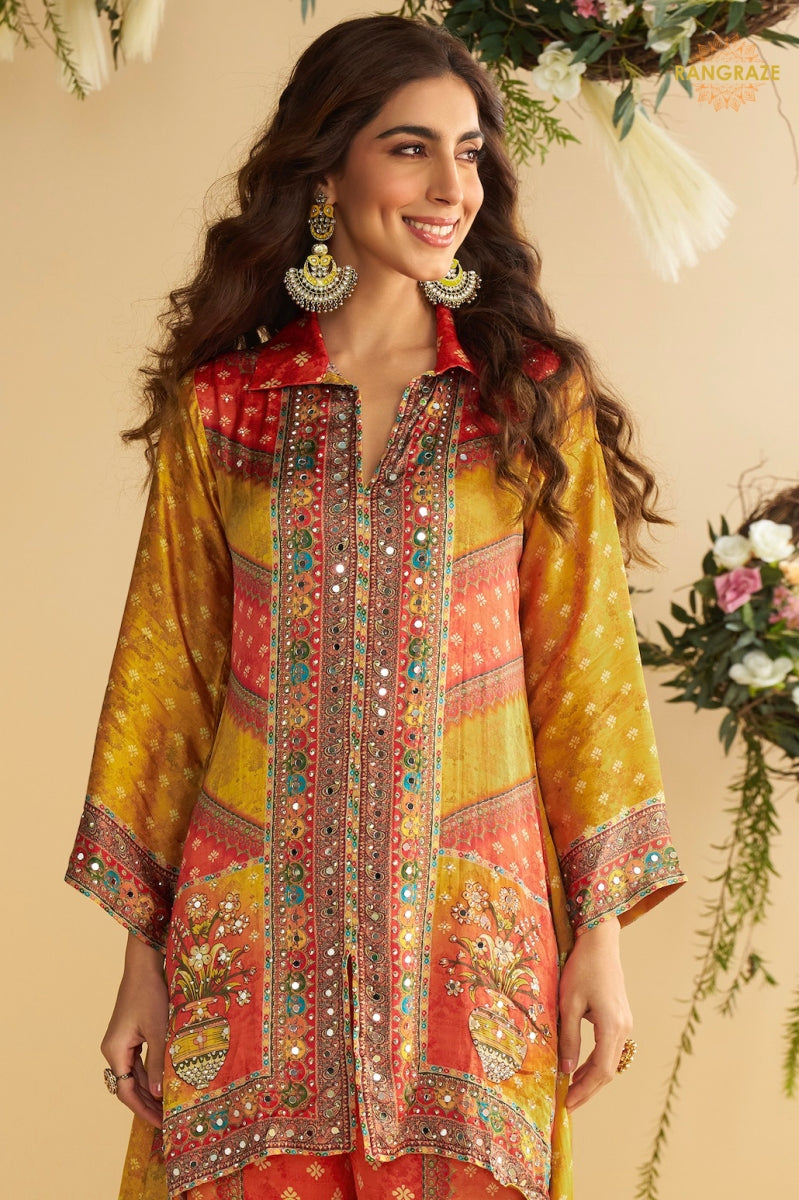 Zariya Crepe Silk Embroidered Mirror Work Suit Set