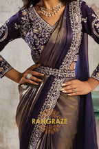 Metallic Gold Satin One Minute Saree with Readymade Designer Blouse & Belt
