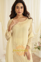 Natural Cream Crepe Silk Embroidered Suit Set