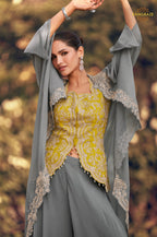 Mist Grey Chinnon Silk Jacket Suit Set