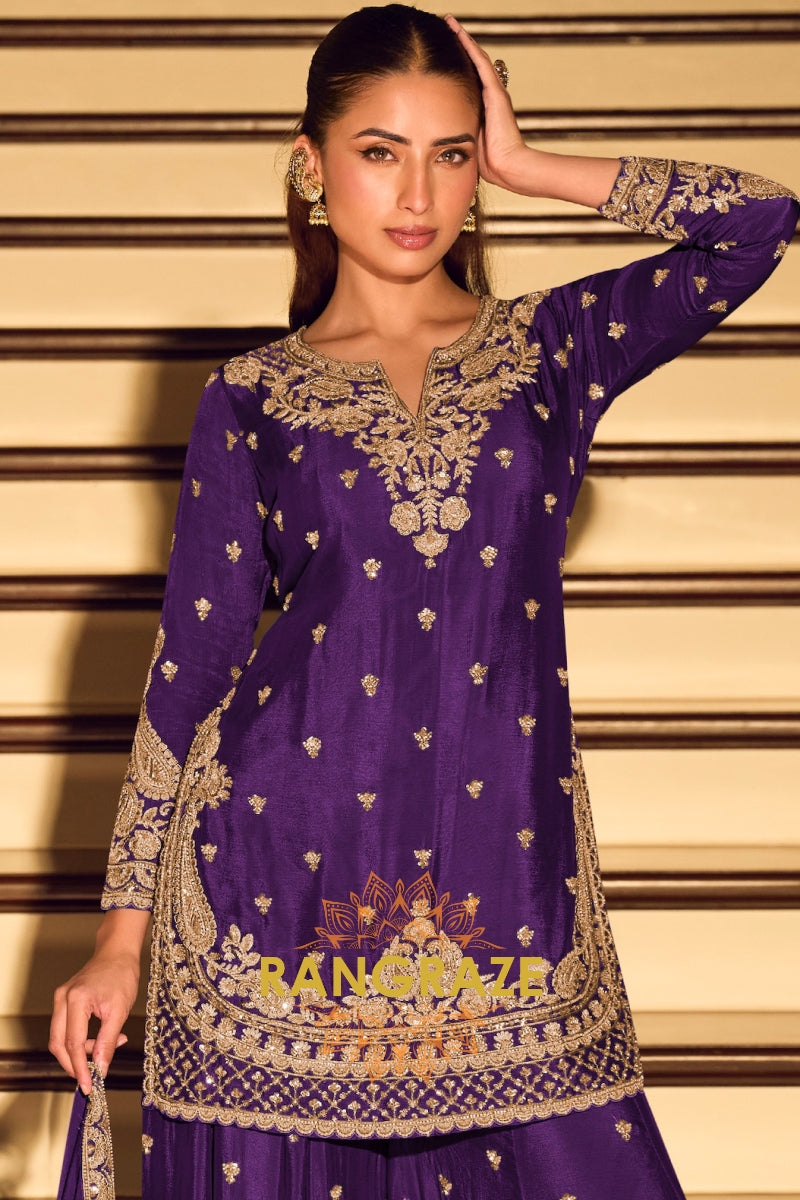 Regal Purple Premium Chinnon Silk Suit Set