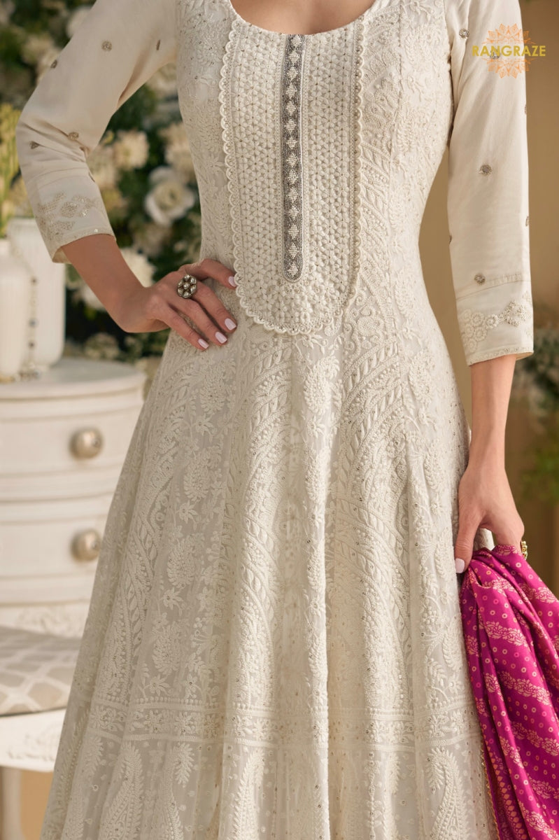 Off-White Premium Georgette Anarkali Suit Set