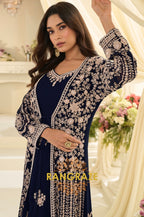 Navy Blue Premium Chinon Embroidered Anarkali Set
