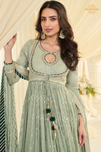 Sage Noor Premium Georgette Anarkali Gown Set