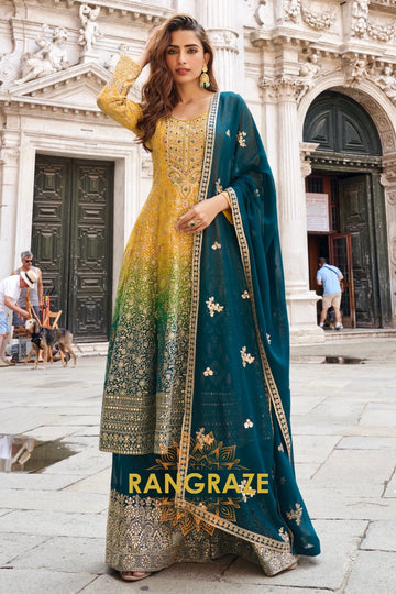 Sunshine Golden Premium Silk Anarkali Suit Set