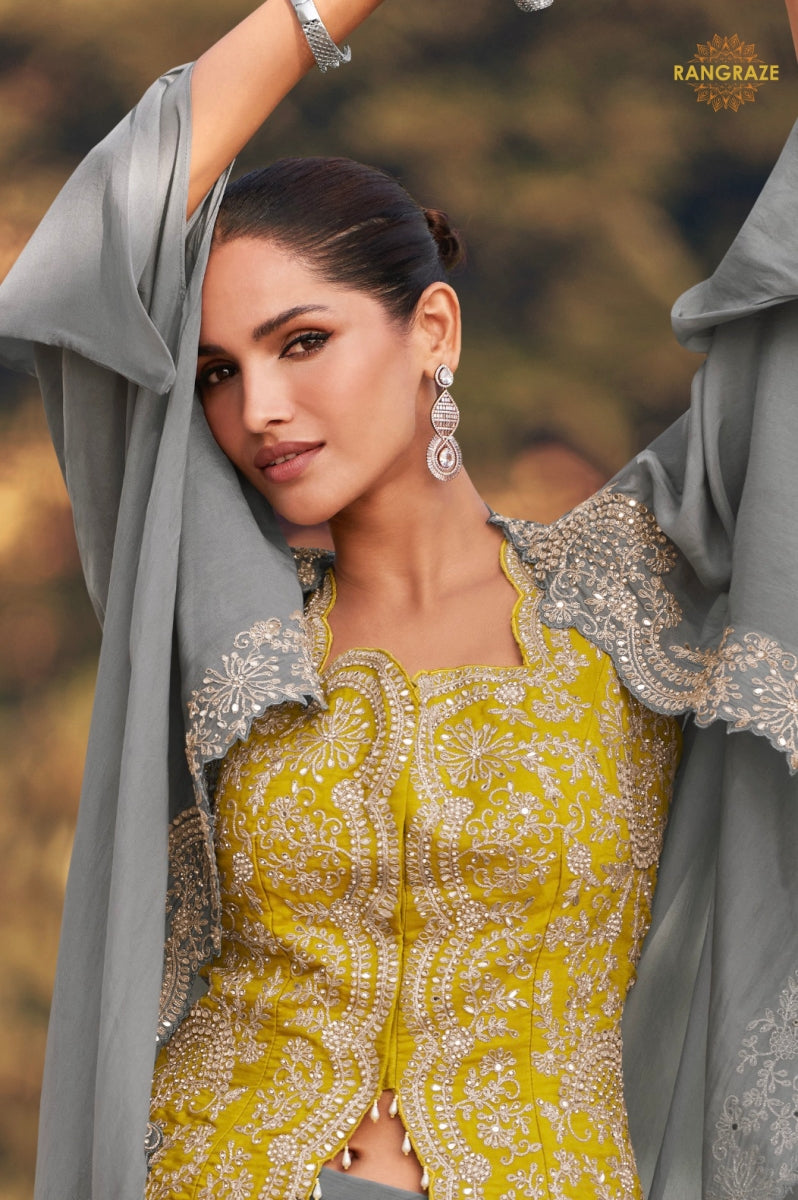 Mist Grey Chinnon Silk Jacket Suit Set