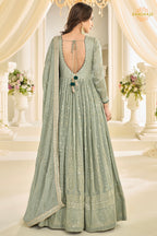 Sage Noor Premium Georgette Anarkali Gown Set