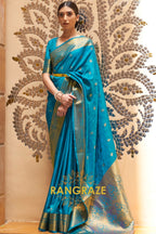 Blue And Golden Woven Kanjivaram Silk Saree
