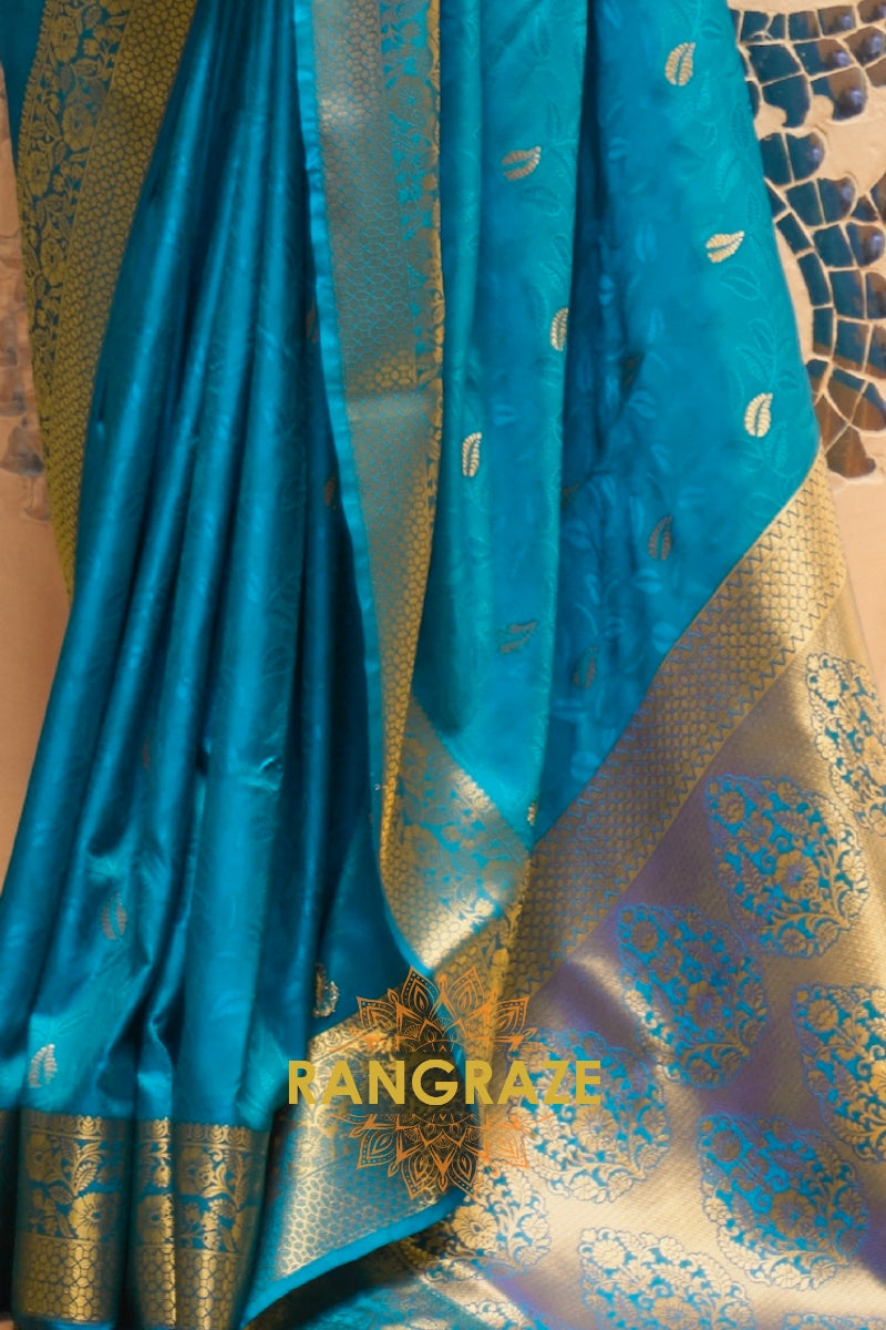 Blue And Golden Woven Kanjivaram Silk Saree