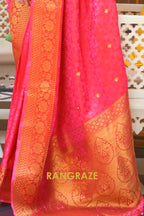 Royal Pink And Golden Woven Kanjivaram Silk Saree