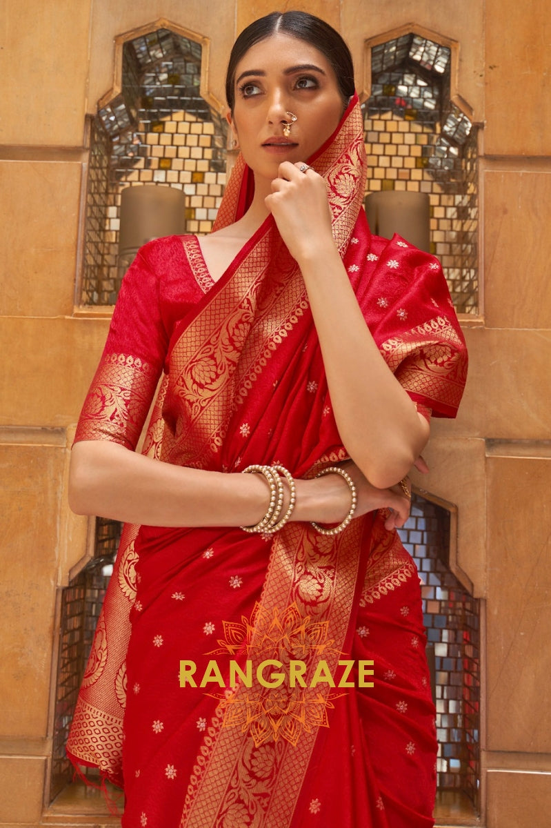 Bridal Red And Golden Woven Kanjivaram Silk Saree