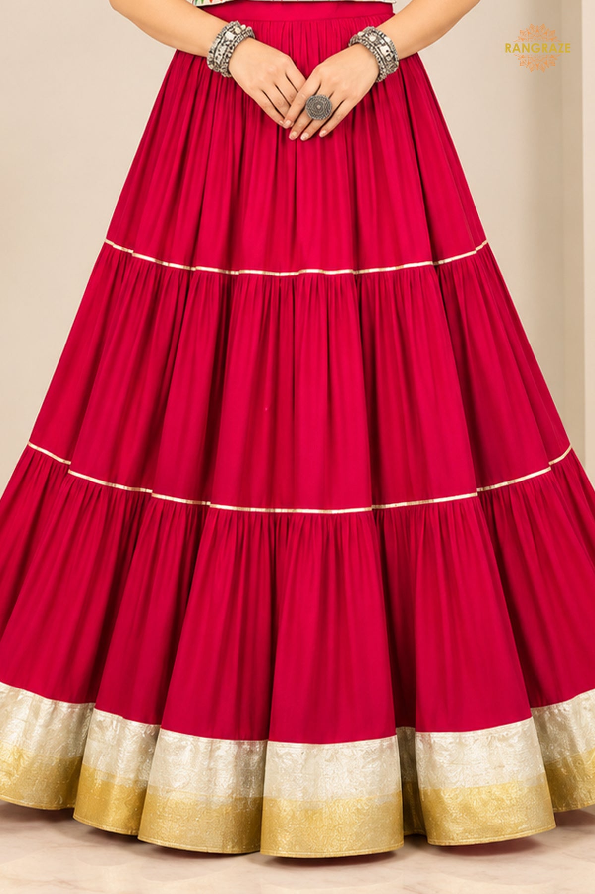 Festive Tiered Frilled Lehenga Choli with Mirror & Thread Work