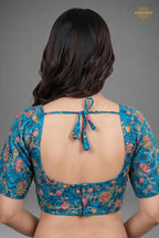 Firozi Blue Printed Viscose Blouse with Embroidered Work