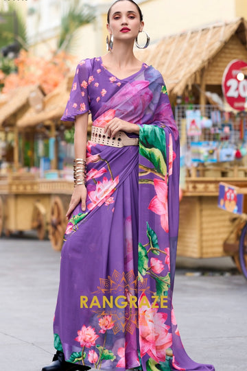 Lavender Bloom Floral Georgette Saree