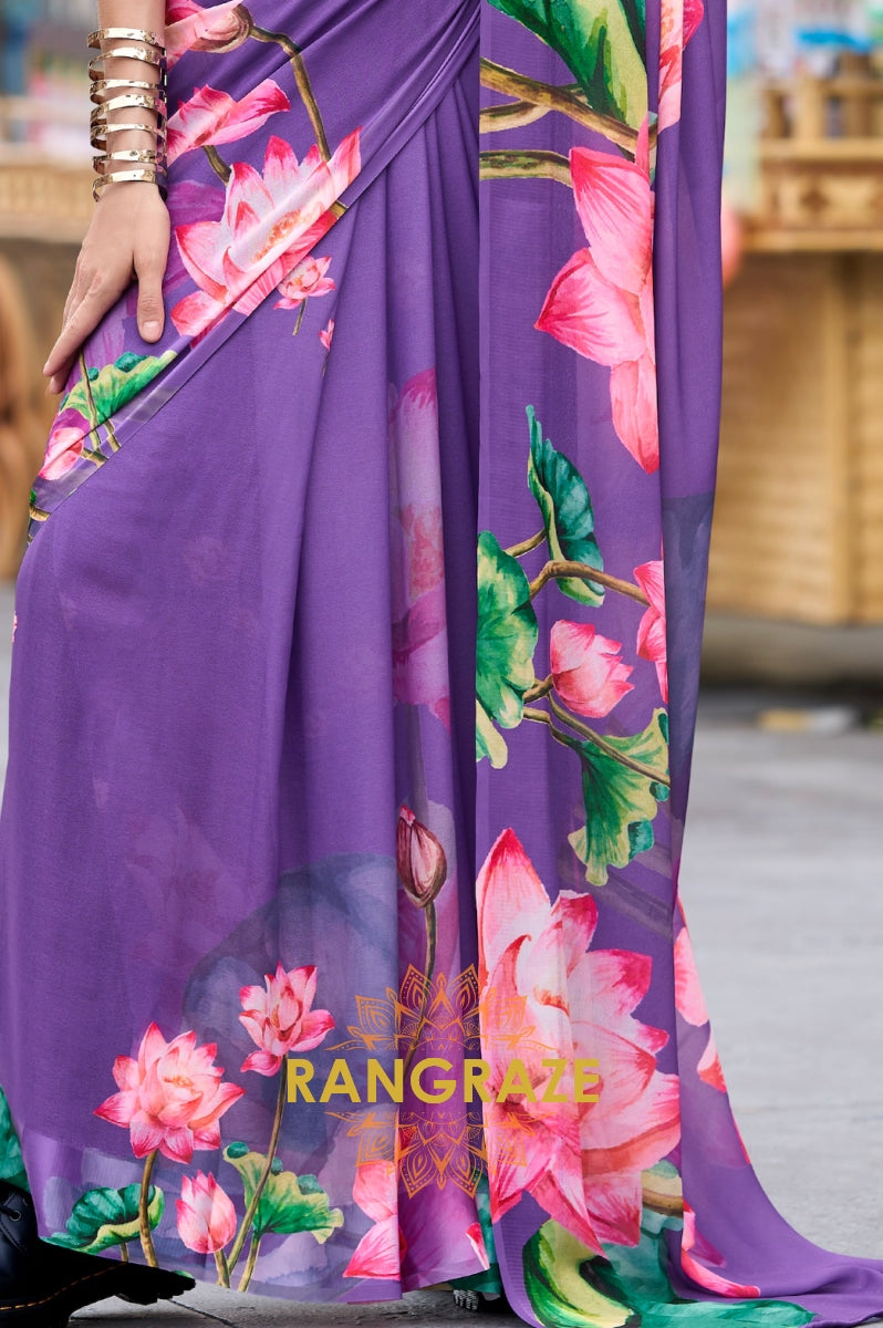 Lavender Bloom Floral Georgette Saree