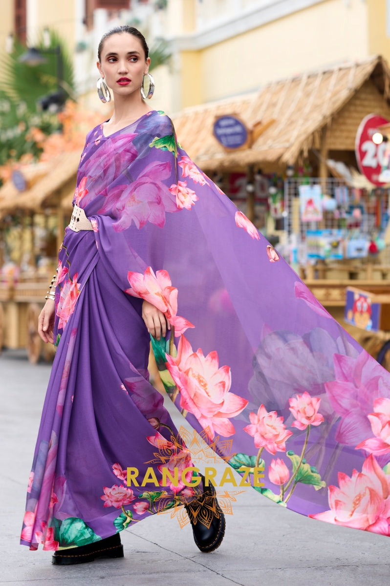 Lavender Bloom Floral Georgette Saree