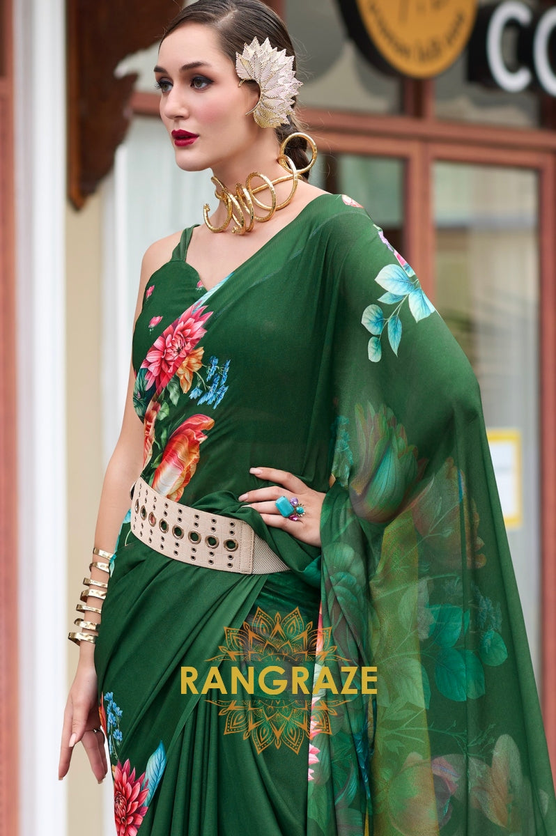 Emerald Garden Floral Georgette Saree