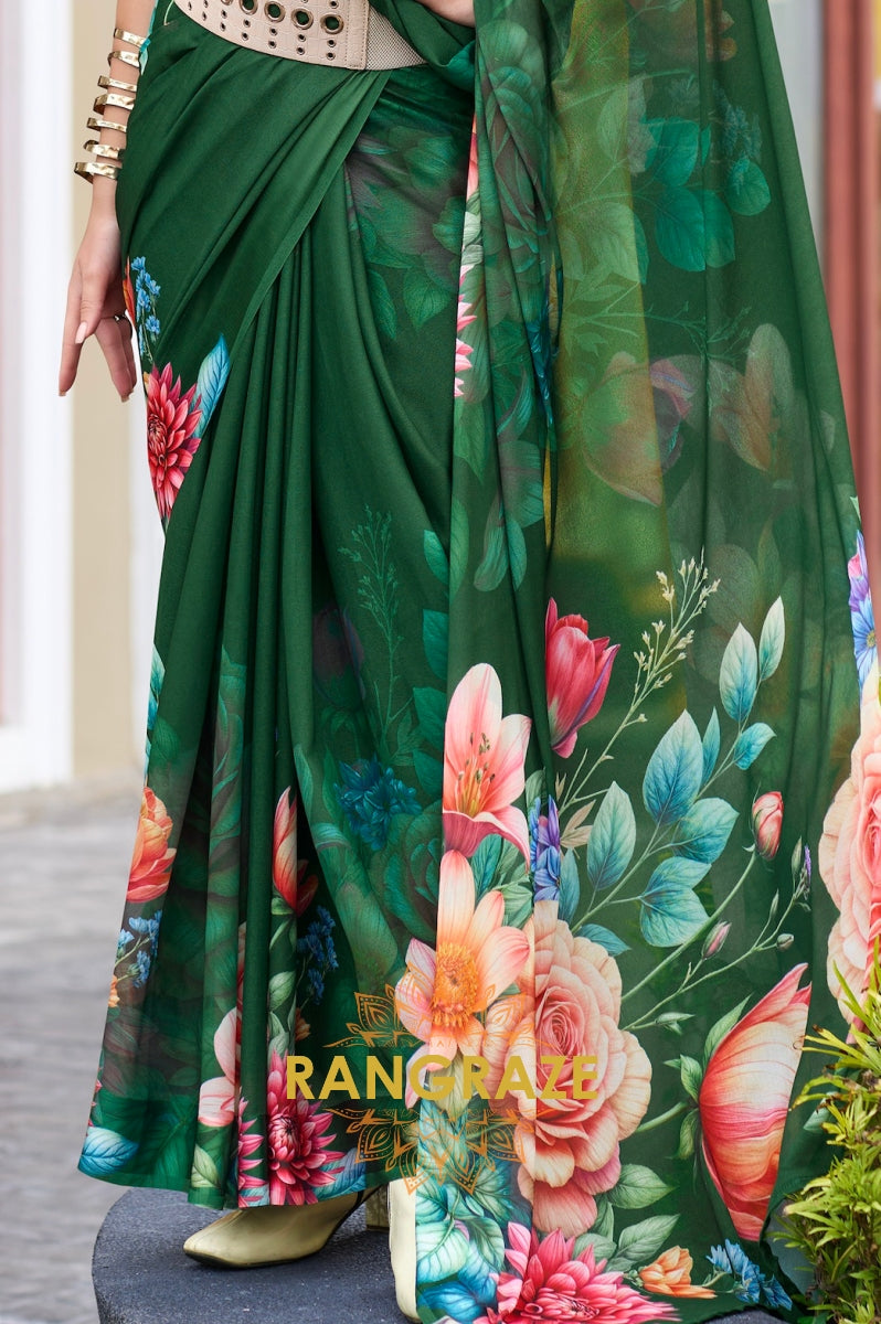 Emerald Garden Floral Georgette Saree