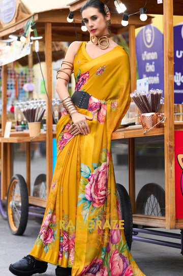 Mustard Blossom Georgette Saree