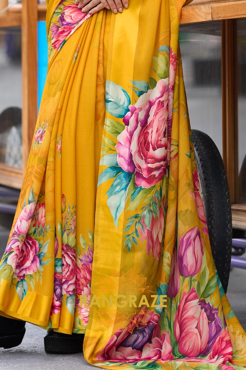 Mustard Blossom Georgette Saree