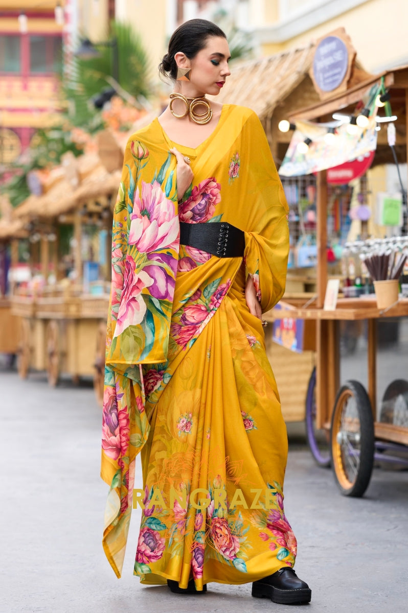 Mustard Blossom Georgette Saree