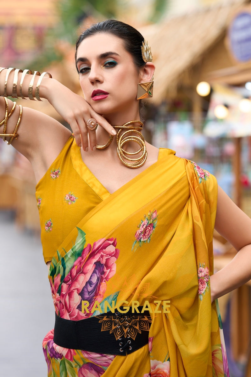 Mustard Blossom Georgette Saree