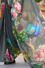 Peacock Charcoal Georgette Saree