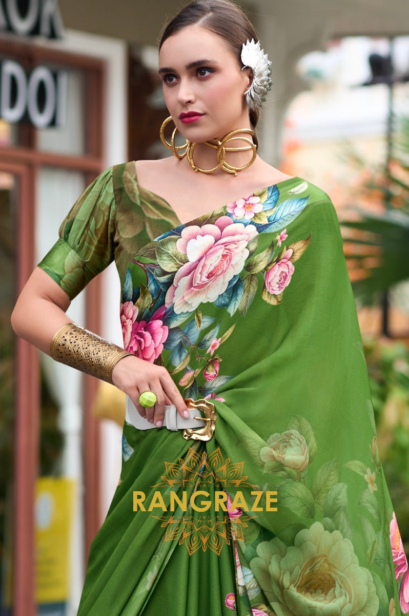 Olive Garden Floral Georgette Saree