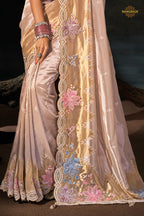 Golden Cream Embroidered Madhurai Silk Saree