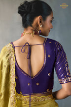 Golden Olive Bead Work Sheer Texture Silk Saree