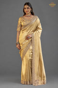 Golden Yellow Embroidred Fancy Silk Saree