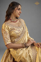 Golden Yellow Embroidred Fancy Silk Saree