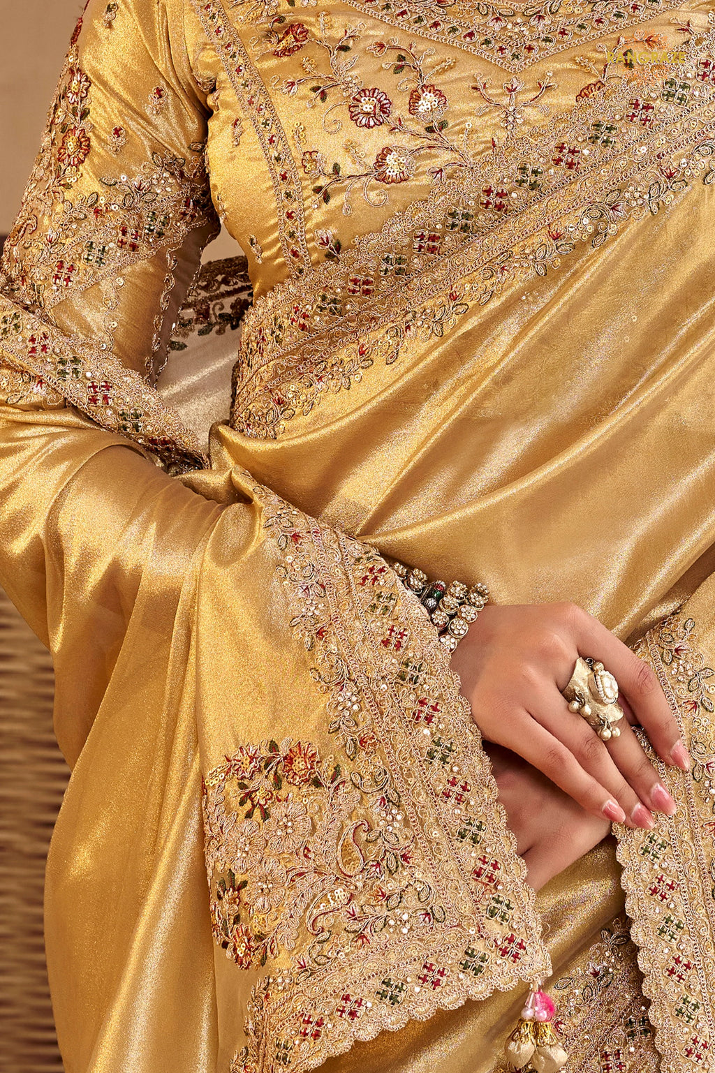 Golden Yellow Embroidred Fancy Silk Saree