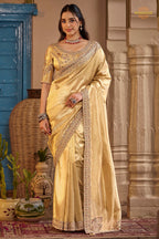 Golden Yellow Embroidred Fancy Silk Saree