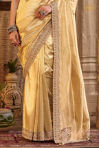 Golden Yellow Embroidred Fancy Silk Saree