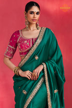 Green Embroidered Silk Saree With Designer Border