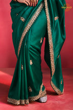 Green Embroidered Silk Saree With Designer Border