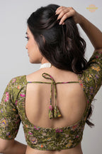 Green Printed Viscose Blouse with Embroidered Work