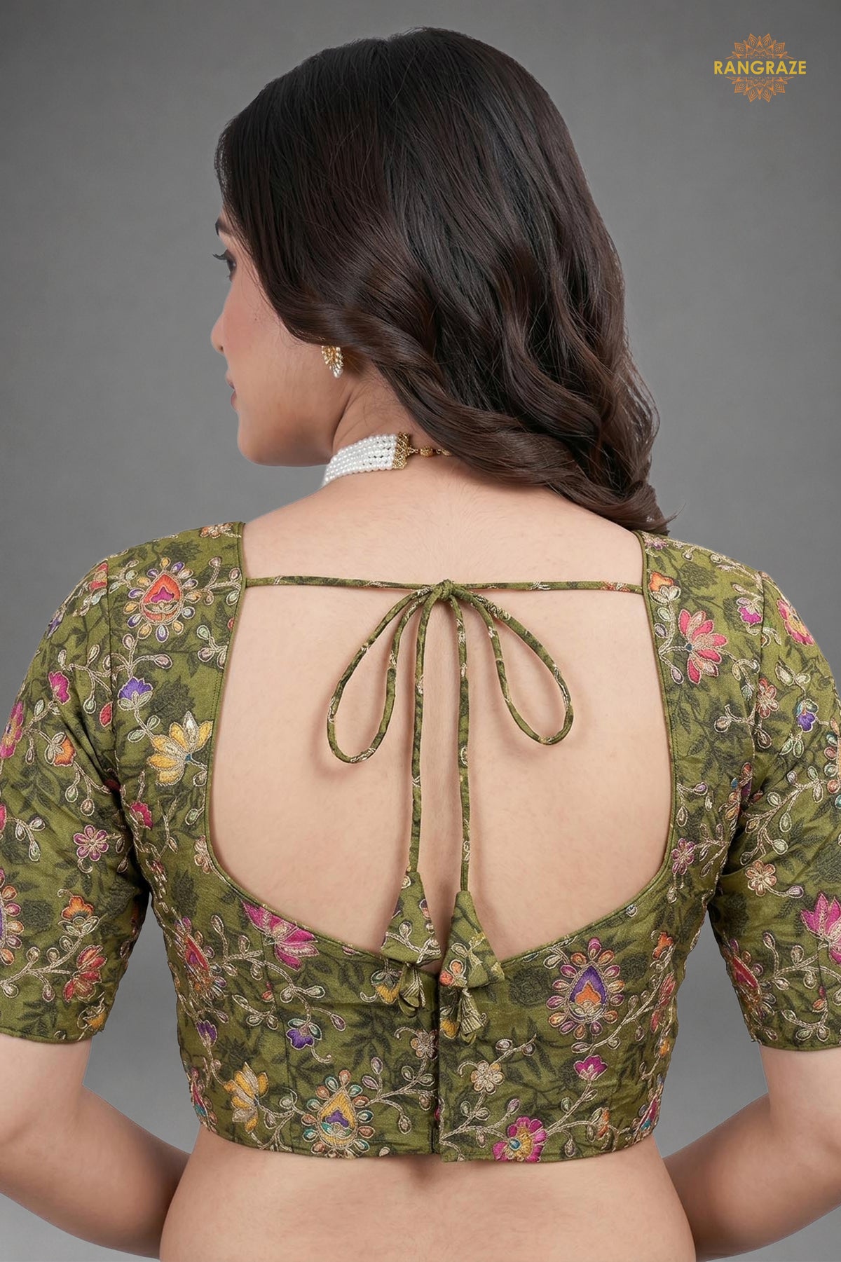 Green Printed Viscose Blouse with Embroidered Work