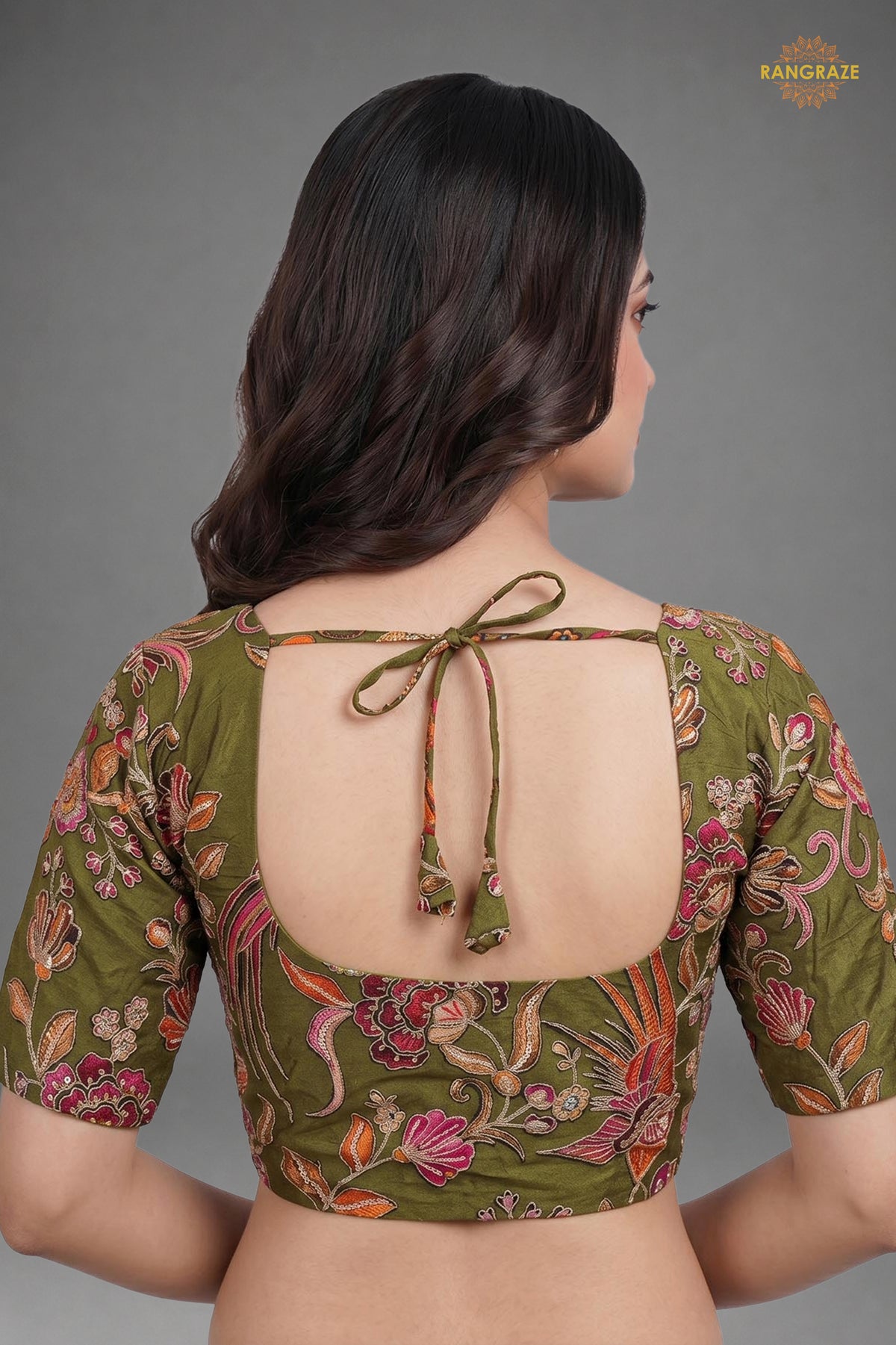 Green Printed Viscose Blouse with Embroidered Work