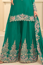 Green Stitched Embroidered Chinon Suit