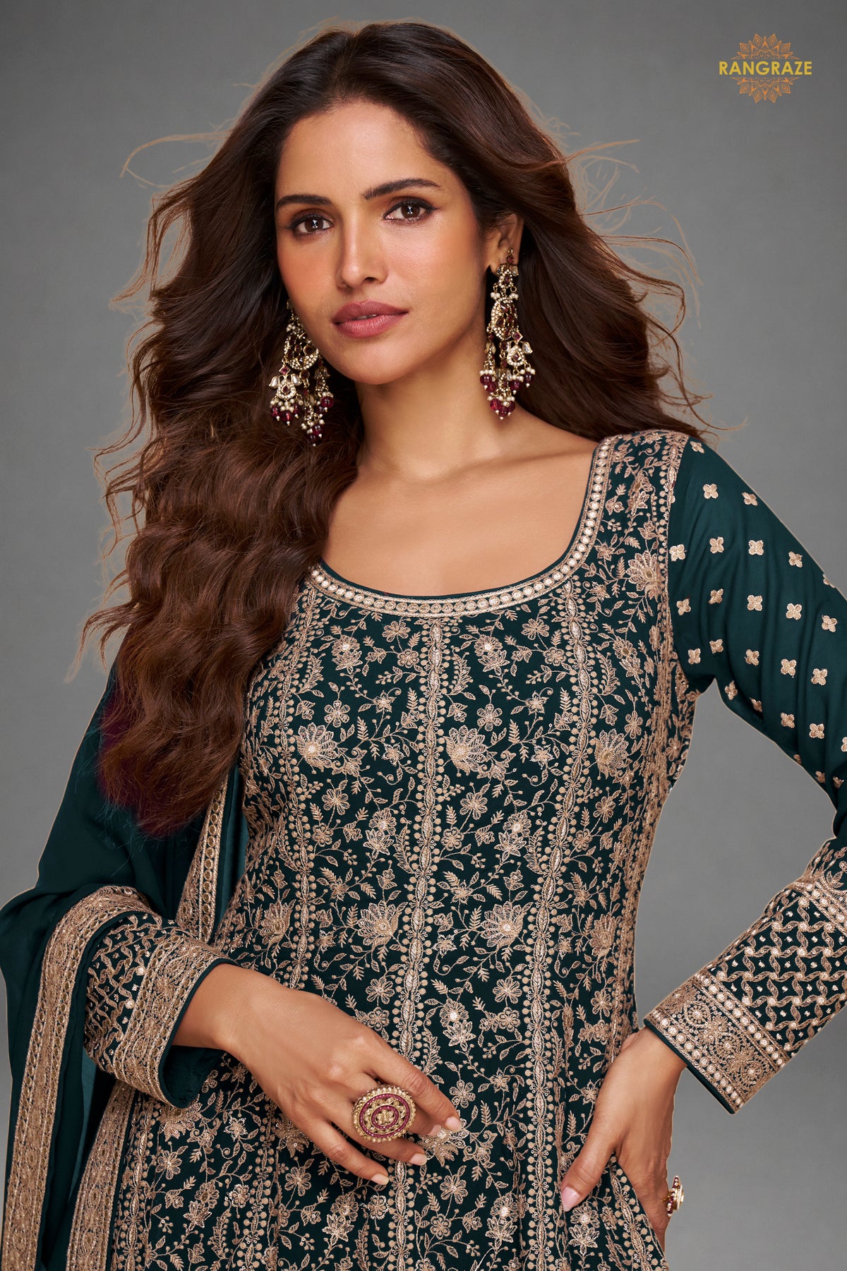 Green Stitched Georgette Gown with Dupatta