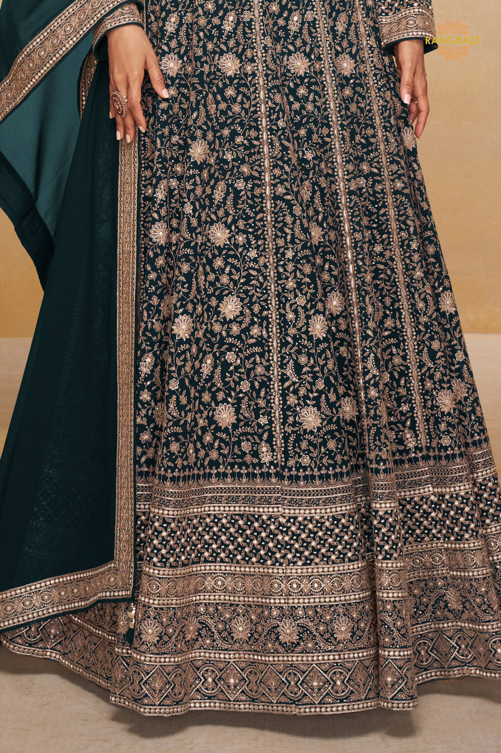 Green Stitched Georgette Gown with Dupatta