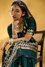 Green Satin Silk Banarasi Saree with Woven Zari Buttas
