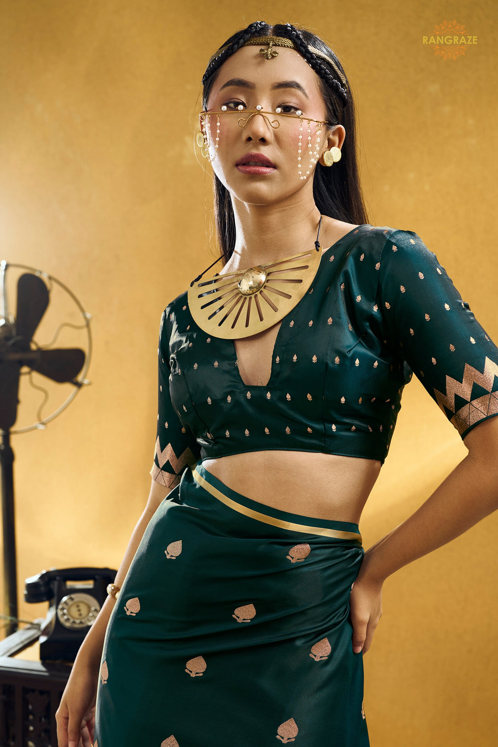 Green Satin Silk Banarasi Saree with Woven Zari Buttas