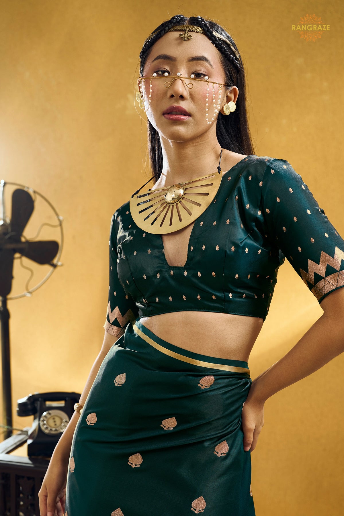 Green Satin Silk Banarasi Saree with Woven Zari Buttas